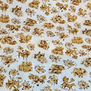 Vintage English Cottage Scene Cotton Quilting Fabric, 2.5 yards Edge to Edge